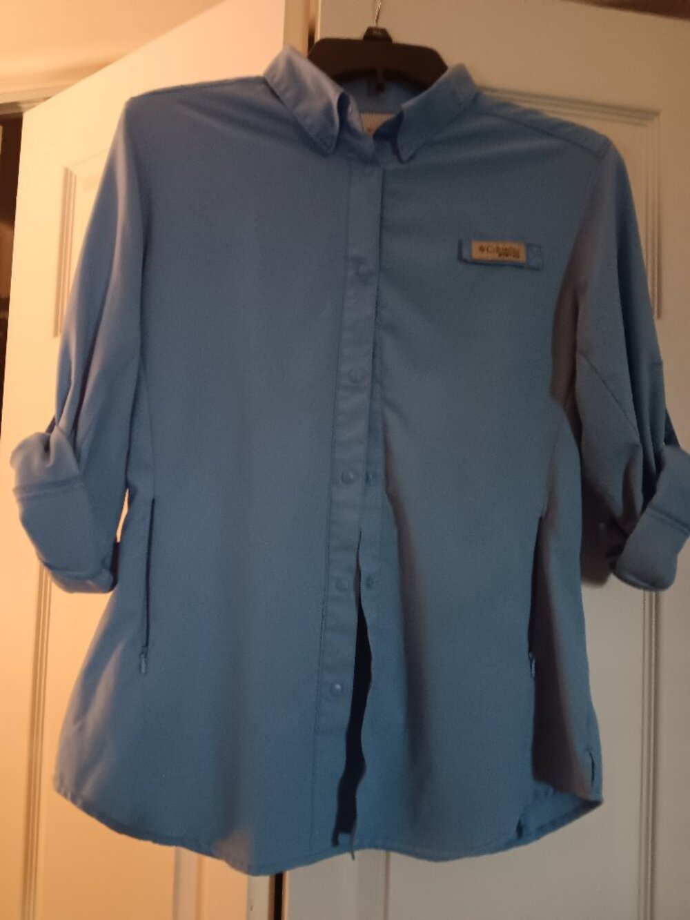 Columbia PFG Women's Light Blue Long Sleeve Fishing Shirt Omni-shade FL7278 Larg